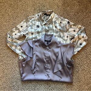 Banana Republic PETITE XS Bundle of 2 tops shirts blouse, Floral Gray & purple